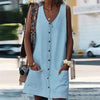 Women's V-Neck Single-Breasted Sleeveless Loose Dresses