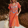 Women's Short Sleeve V-Neck Embroidered Dress