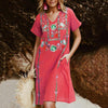 Women's Short Sleeve V-Neck Embroidered Dress