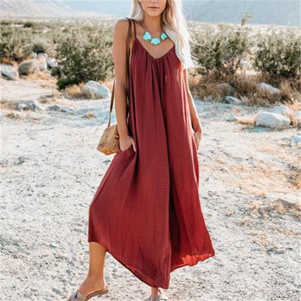 Women's Sexy Thin Shoulder Strap With Solid Color Dresses