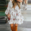 Women's V-Neck Printed Long Sleeve Loose Dresses