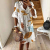 Women's Leaf Print Stitching Lace Dress