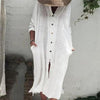 Women's V-Neck Long-Sleeved Solid Color Button Dress