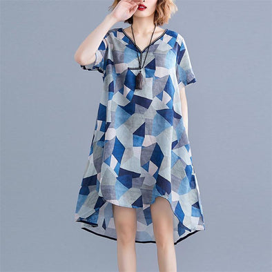 Women's V-Neck Printed Short Sleeve Loose Dresses