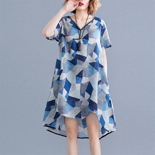 Women's V-Neck Printed Short Sleeve Loose Dresses