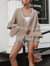 Casual Double-Layered Ruffled Sleeve Short Cardigan Sweater