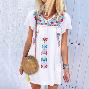 Women's V-Neck Short-Sleeved Printed Dress