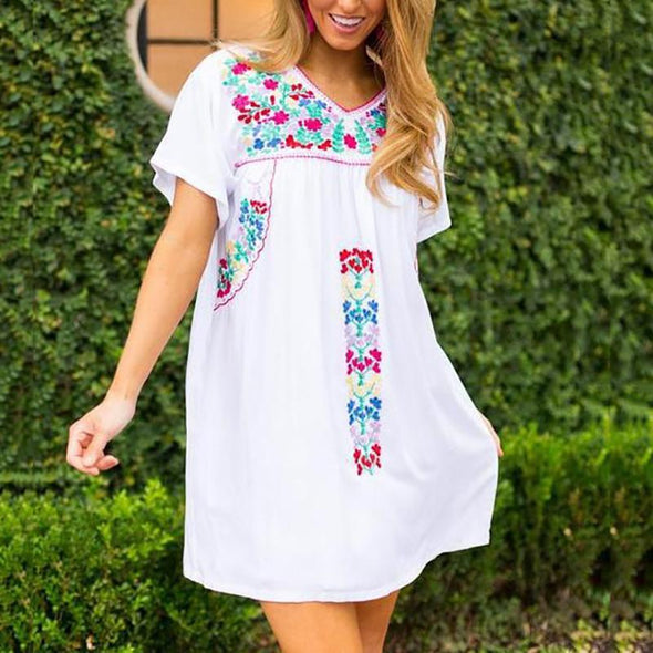 Women's V-Neck Short-Sleeved Printed Dress