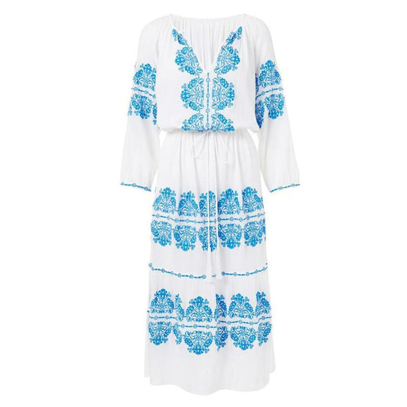 Women's V-Neck Embroidered Print Dress