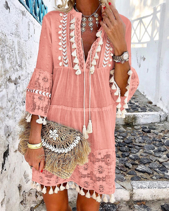 Women's V-Neck Lace Fringe Dress