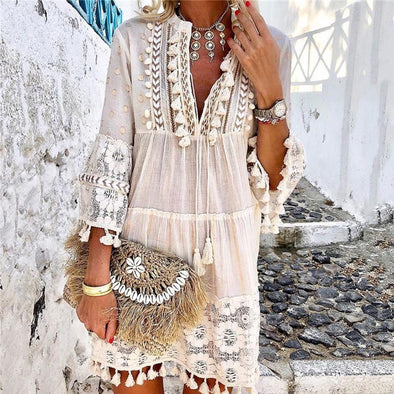 Women's V-Neck Lace Fringe Dress