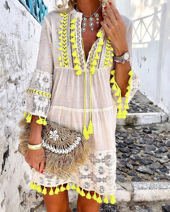 Women's V-Neck Lace Fringe Dress