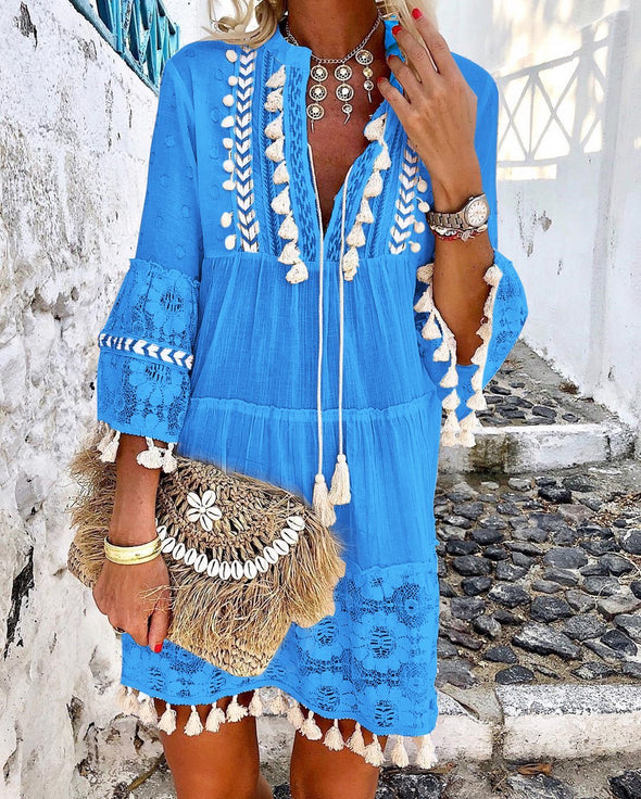 Women's V-Neck Lace Fringe Dress