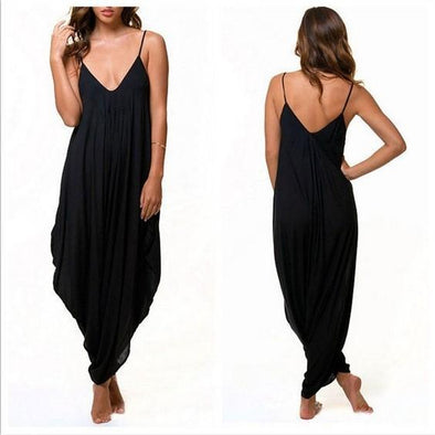 Low-Cut V Collar Beach Casual Loose Jumpsuit