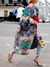 Women's Fashion Printed Color Long Sleeve Loose Coat