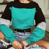 Fashion O-Neck Color Stitching Bandage Cotton Sweatshirt