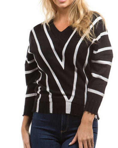 Striped O-neck Long Sleeve Loose Sweater