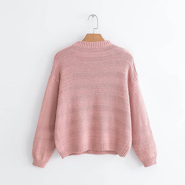 Round Collar Candy-Colored Striped Sweater