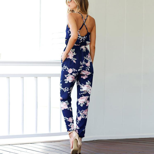 Cross Sling Halter Printed Jumpsuit