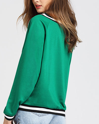 Fashion V-neck Casual Long-Sleeved Sweatshirt