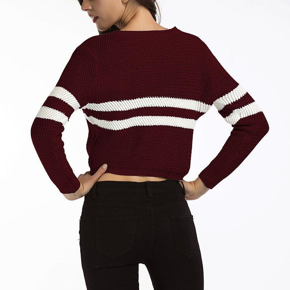 V-Neck Striped Color Matching Sweater