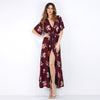 New V-neck short sleeve floral split dress maxi dress