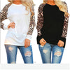 Round Neck Stitching Leopard Loose Long-Sleeved T-Shirt