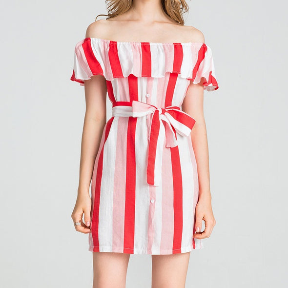 New Colorful Striped Short-Sleeved Dress