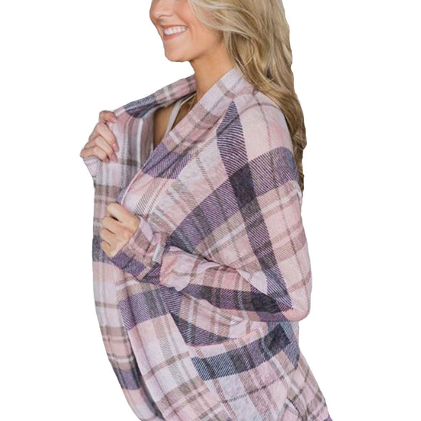 Plaid Long Sleeve Irregular Cardigan Coat