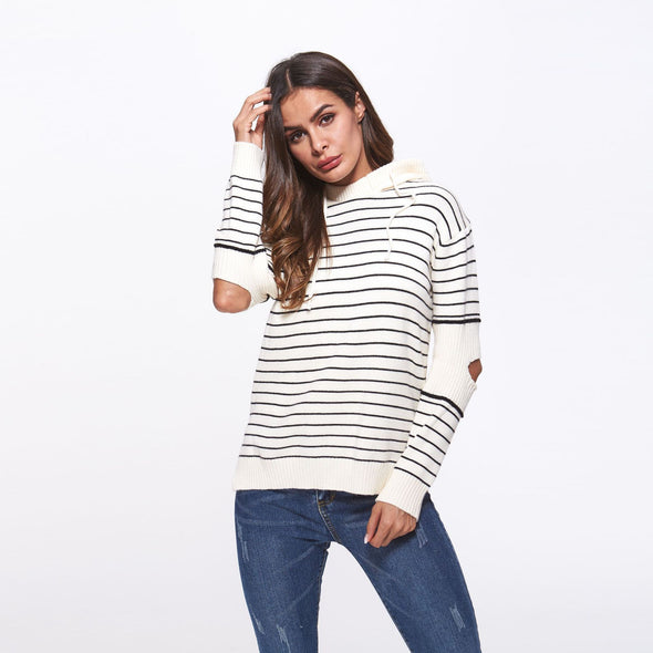 Women's hooded striped sweater