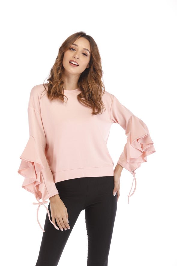 Bell Sleeve Pure Color Sweatshirt