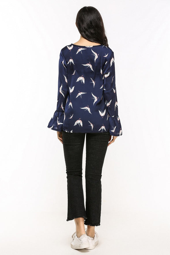 New O-neck long sleeve bird shirt