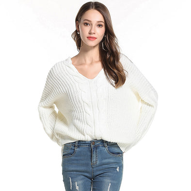 Fashion Loose Twist V- neck Sweaters