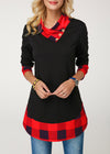 Women's Contrast Plaid Panel Long Sleeve T-Shirt