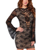 Sexy Lace Splicing Halter Flared Sleeve Bodycon