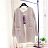 Pure Color Long Sleeve Round Neck Loose Cardigan Outwear