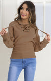 Fashion Solid V-Neck Off Shoulder Bandage Pullover Sweater