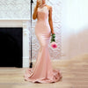 Pink Halter Neck Fishtail Wedding Bodycon Maxi Evening Dress