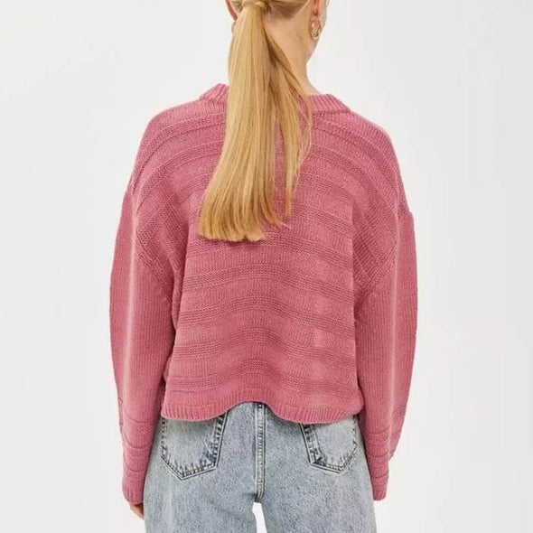 Round Collar Candy-Colored Striped Sweater