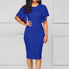 Round Neck  Plain  Blend Bodycon Dress