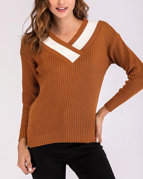 New V-Neck Long-Sleeved Slim Color Matching Sweater