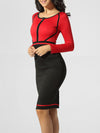 Round Color Block Zips Split Bodycon Dress