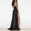 Sequins V-Collar Sexy Backless Sling Split Evening Dress