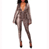 V-Neck Long Sleeve Snakeskin Jumpsuit