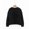 Ruffled Decorative O-Neck Long-Sleeved Sweatshirt