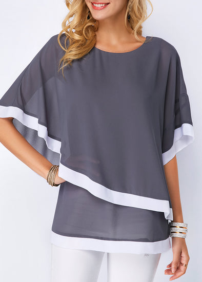 Bat Sleeve Stitching Irregular Chiffon Shirt