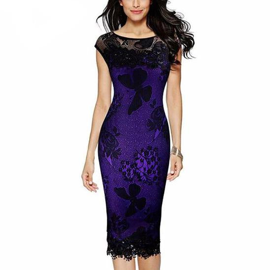 Fashion Sequins Crochet Butterfly Lace Bodycon Dress