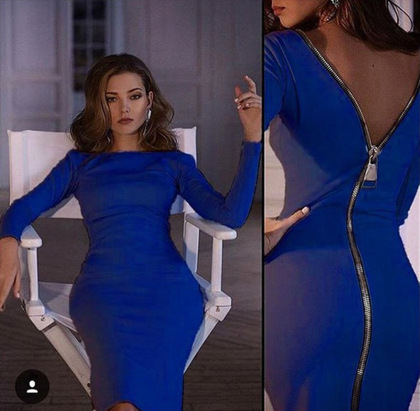 Sexy Slim Zipper Long Sleeve Bodycon Dress