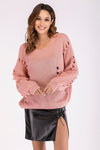 Openwork Round Neck Long Sleeve Sweaters