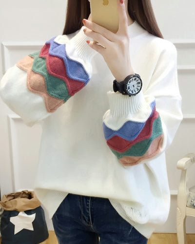 Contrast Loose Lantern Sleeve Sweater